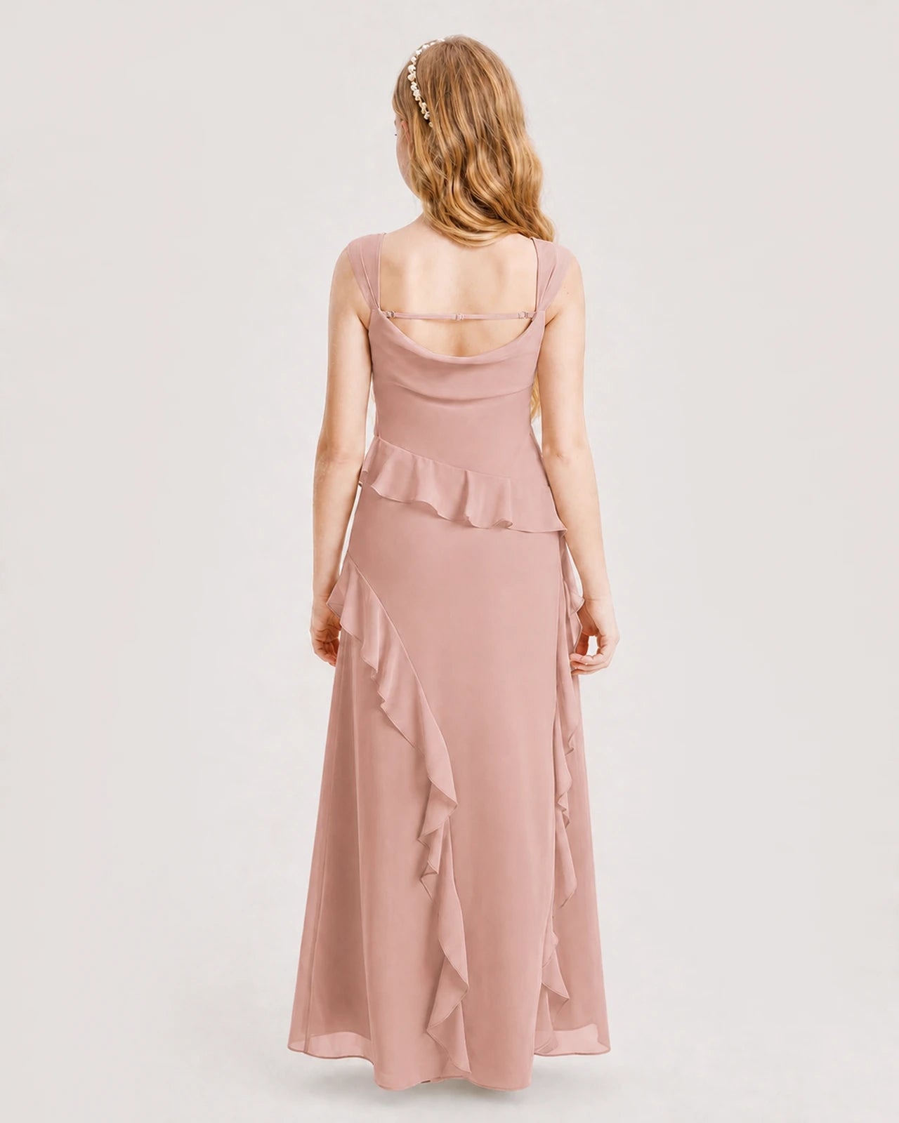 Dideyttawl Chiffon Junior Bridesmaid Dress with Cascading Ruffles