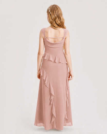 Dusty Rose Chiffon A-line Junior Bridesmaid Dress Back View