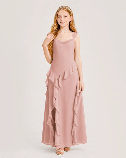 Dusty Rose Chiffon A-line Junior Bridesmaid Dress Front View