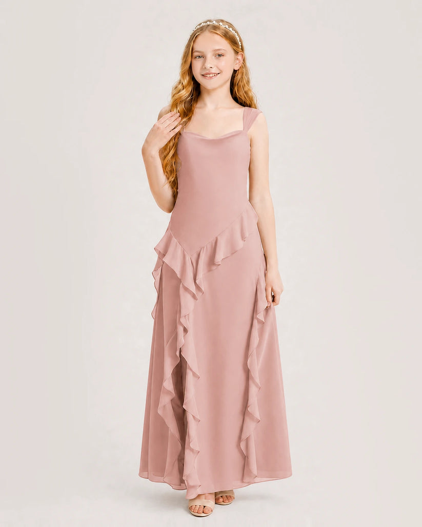Dusty Rose Chiffon A-line Junior Bridesmaid Dress Front View