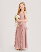 Dusty Rose Chiffon A-line Junior Bridesmaid Dress Side View