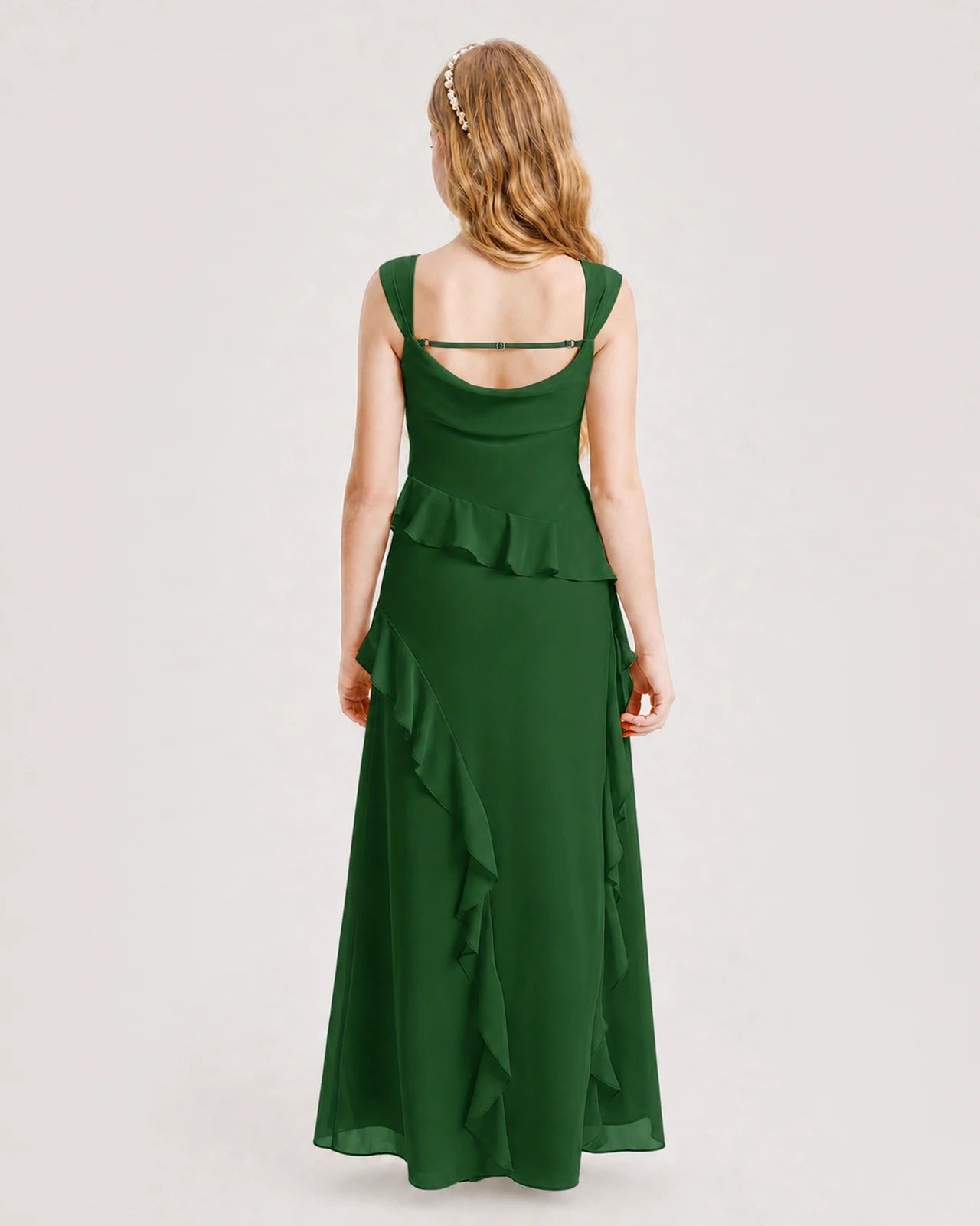 Dideyttawl Chiffon Junior Bridesmaid Dress with Cascading Ruffles