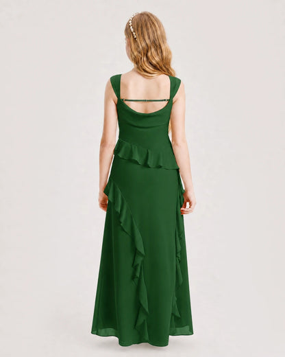 Emerald Green Chiffon A-line Junior Bridesmaid Dress Back View