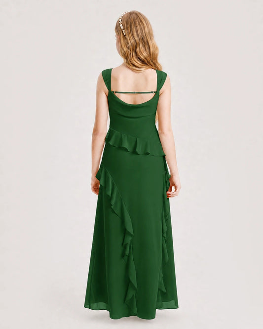 Emerald Green Chiffon A-line Junior Bridesmaid Dress Back View