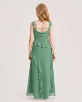 Eucalyptus Chiffon A-line Junior Bridesmaid Dress Back View