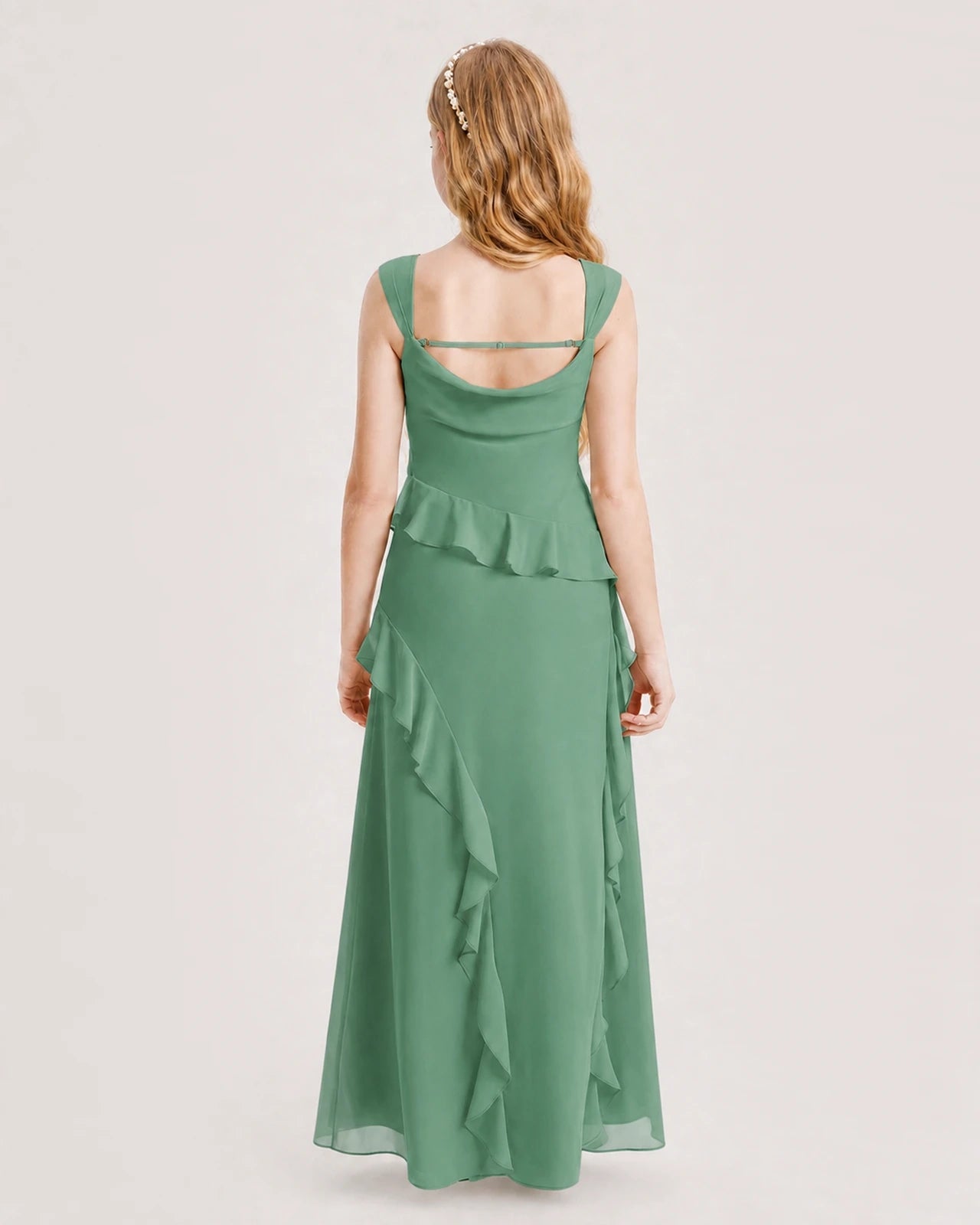 Dideyttawl Chiffon Junior Bridesmaid Dress with Cascading Ruffles