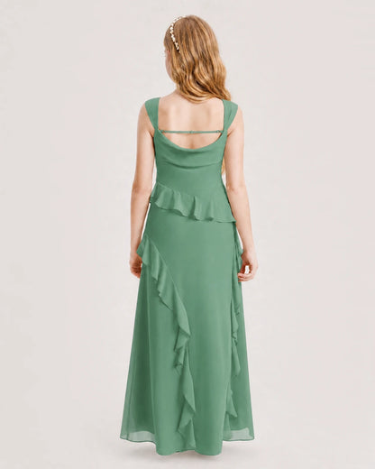 Eucalyptus Chiffon A-line Junior Bridesmaid Dress Back View