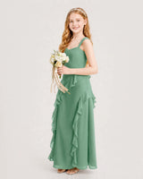 Eucalyptus Chiffon A-line Junior Bridesmaid Dress Side View