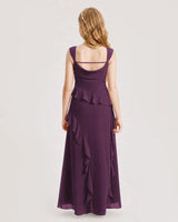 Grape Chiffon A-line Junior Bridesmaid Dress Back View