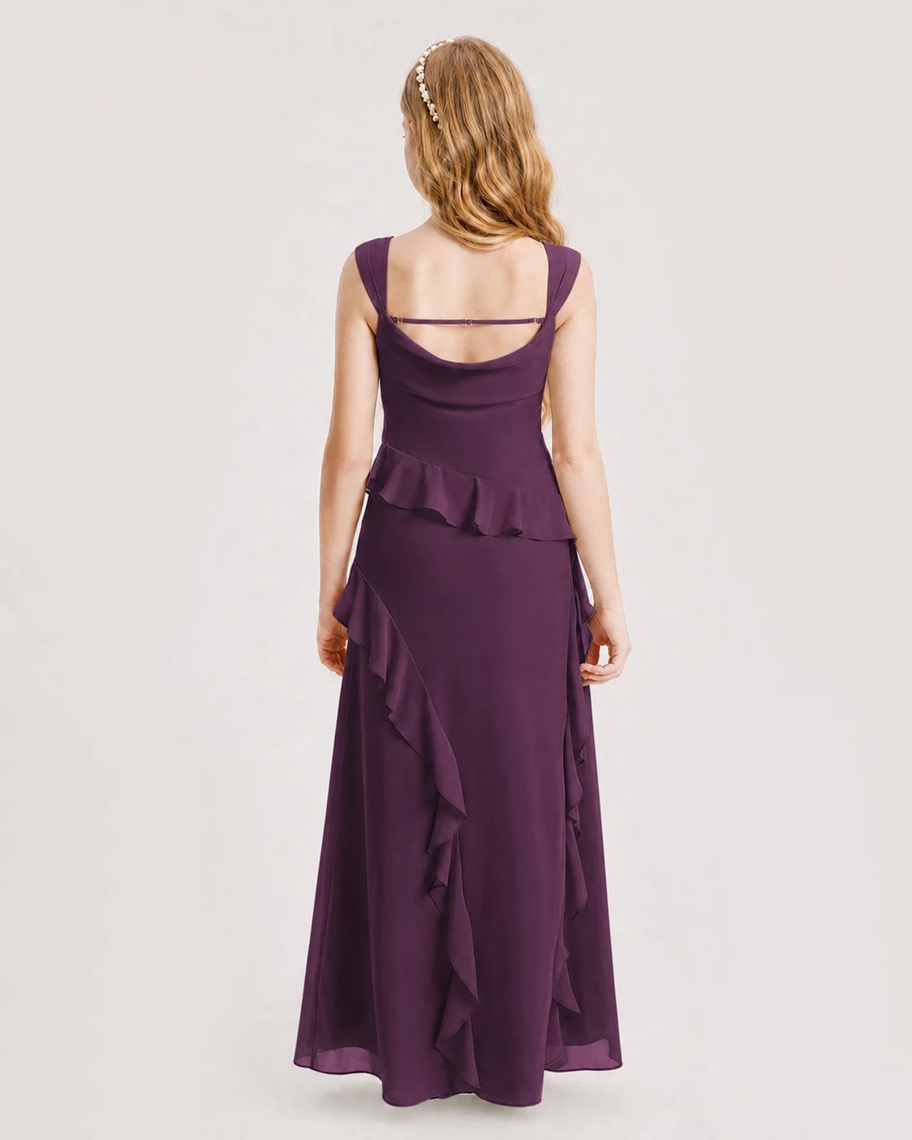 Grape Chiffon A-line Junior Bridesmaid Dress Back View