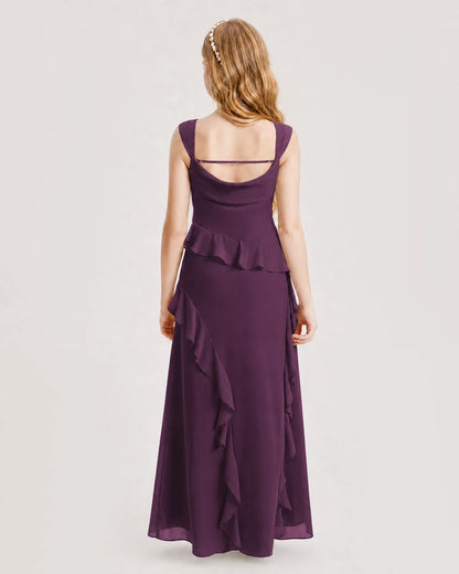 Grape Chiffon A-line Junior Bridesmaid Dress Back View