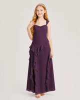 Grape Chiffon A-line Junior Bridesmaid Dress Front View