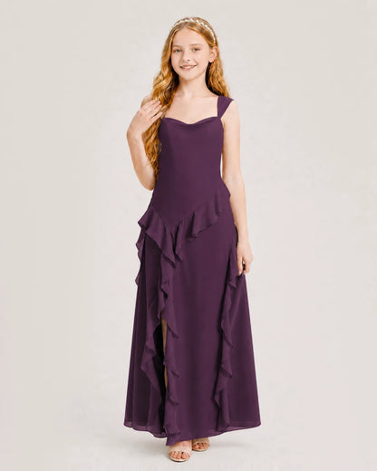 Grape Chiffon A-line Junior Bridesmaid Dress Front View