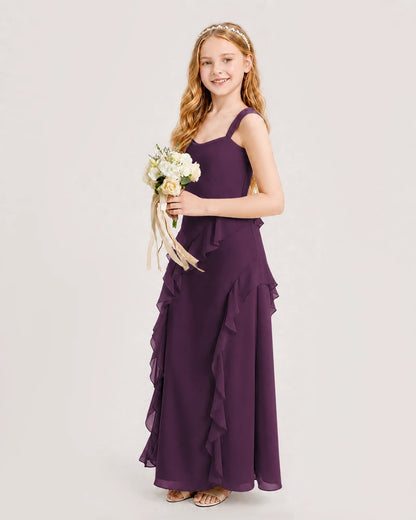 Grape Chiffon A-line Junior Bridesmaid Dress Side View