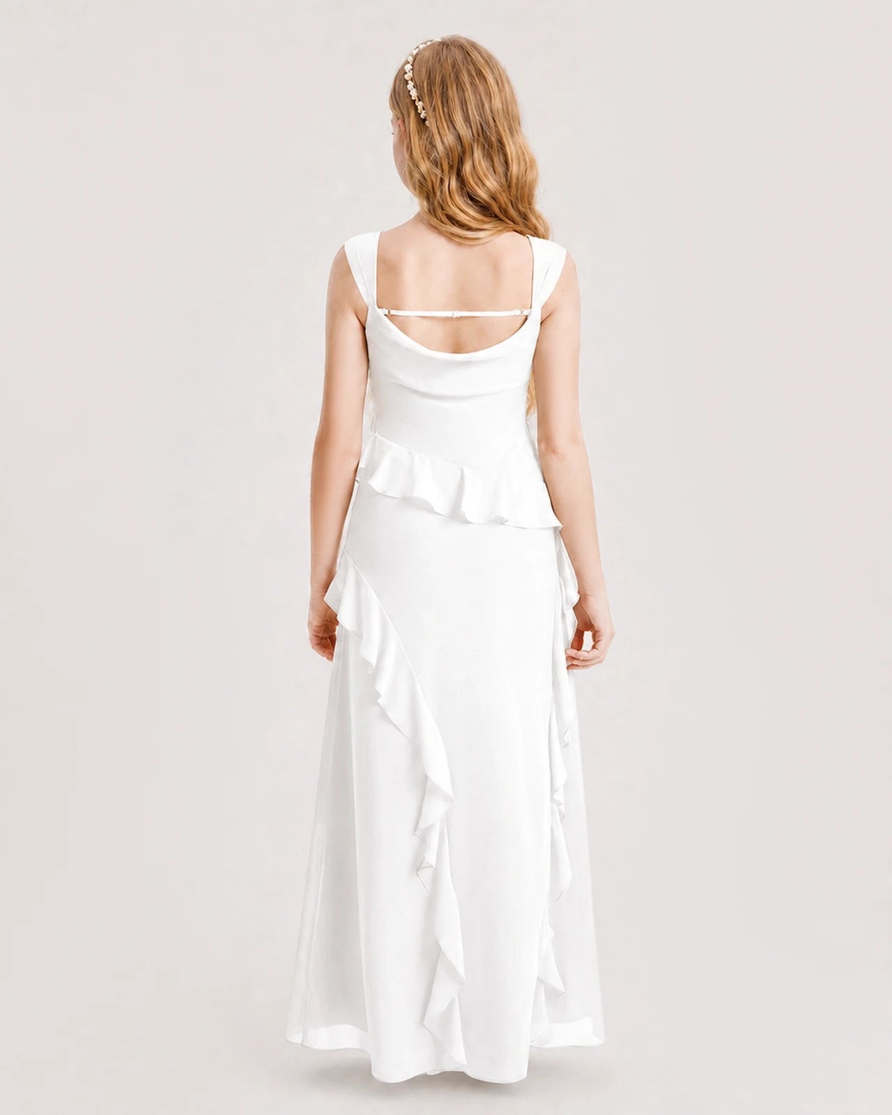 Ivory Chiffon A-line Junior Bridesmaid Dress Back View