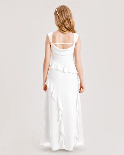 Ivory Chiffon A-line Junior Bridesmaid Dress Back View