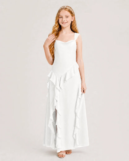 Ivory Chiffon A-line Junior Bridesmaid Dress Front View