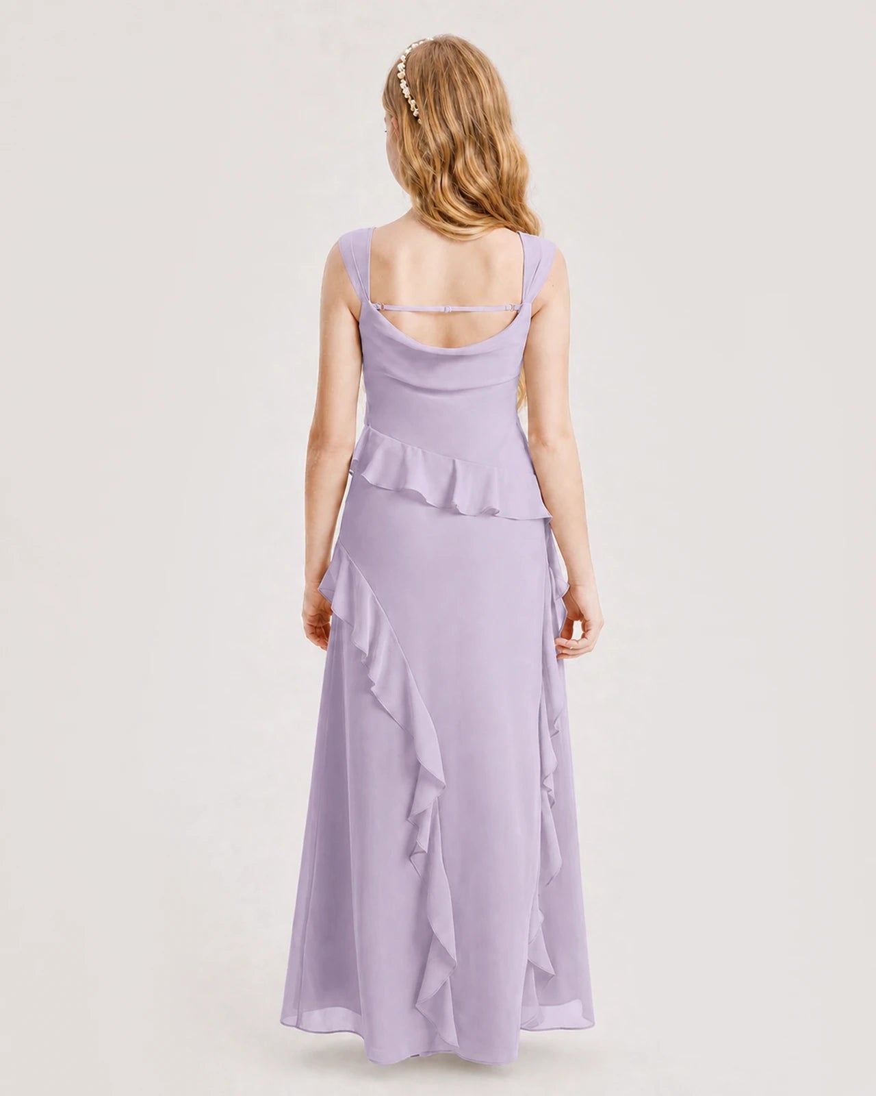 Lavender Chiffon A-line Junior Bridesmaid Dress Back View