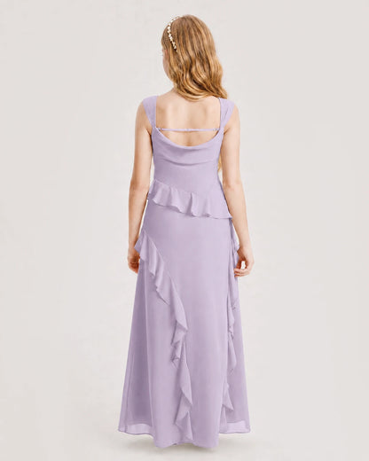 Lavender Chiffon A-line Junior Bridesmaid Dress Back View