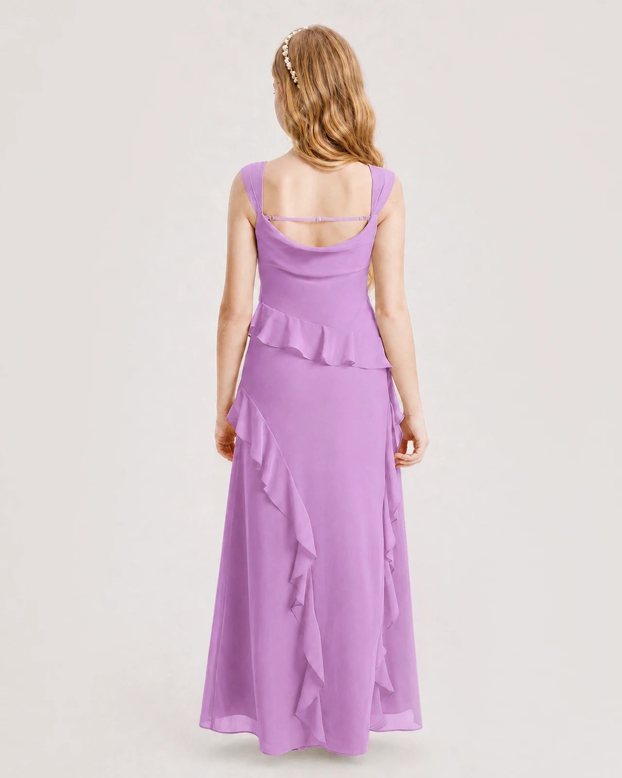 Lilac Chiffon A-line Junior Bridesmaid Dress Back View