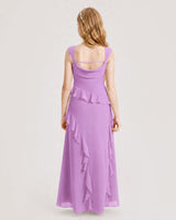 Lilac Chiffon A-line Junior Bridesmaid Dress Back View