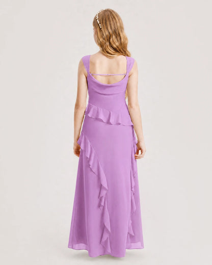 Lilac Chiffon A-line Junior Bridesmaid Dress Back View