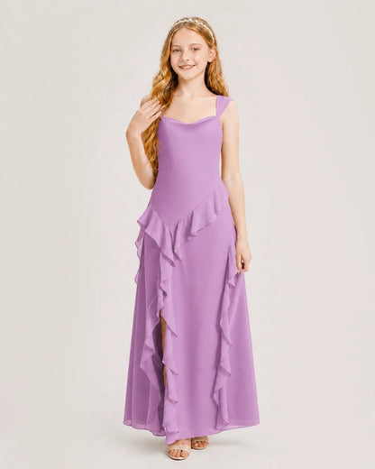 Lilac Chiffon A-line Junior Bridesmaid Dress Front View