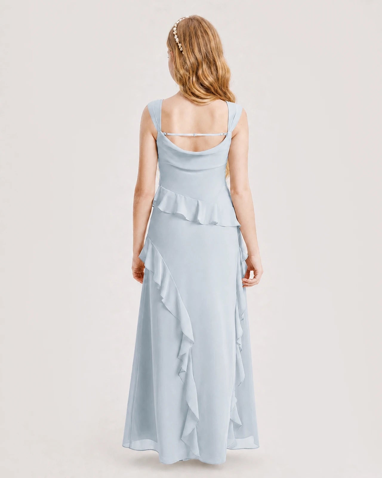 Mist Chiffon A-line Junior Bridesmaid Dress Back View
