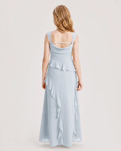 Mist Chiffon A-line Junior Bridesmaid Dress Back View