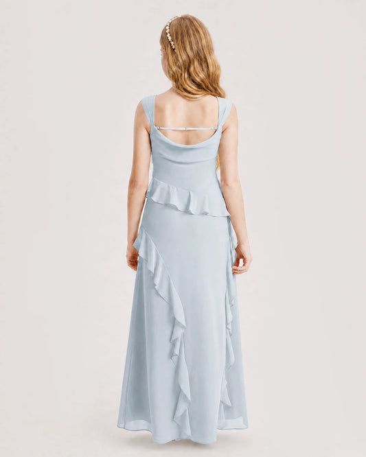 Mist Chiffon A-line Junior Bridesmaid Dress Back View