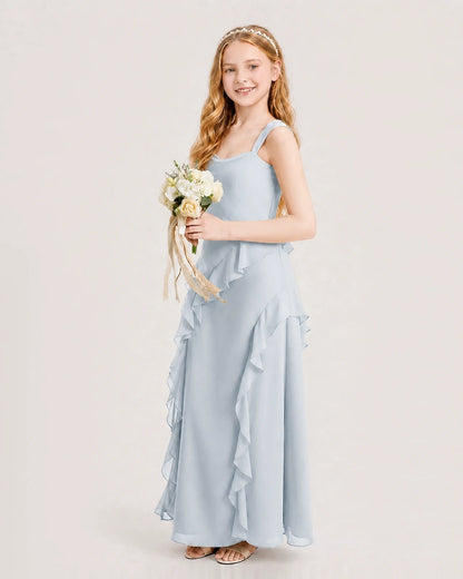 Mist Chiffon A-line Junior Bridesmaid Dress Side View