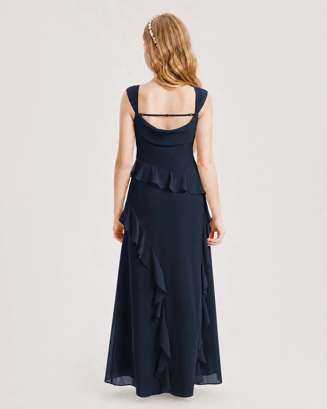 Dideyttawl Chiffon Junior Bridesmaid Dress with Cascading Ruffles