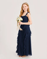 Navy Blue Chiffon A-line Junior Bridesmaid Dress Side View