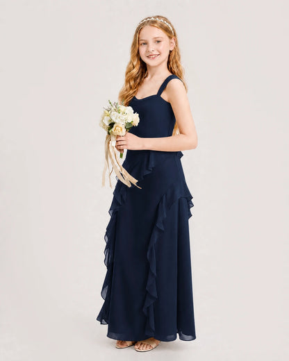 Navy Blue Chiffon A-line Junior Bridesmaid Dress Side View