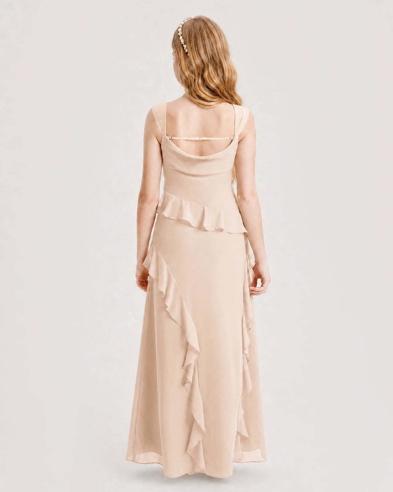 Dideyttawl Chiffon Junior Bridesmaid Dress with Cascading Ruffles
