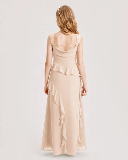Peach Chiffon A-line Junior Bridesmaid Dress Back View
