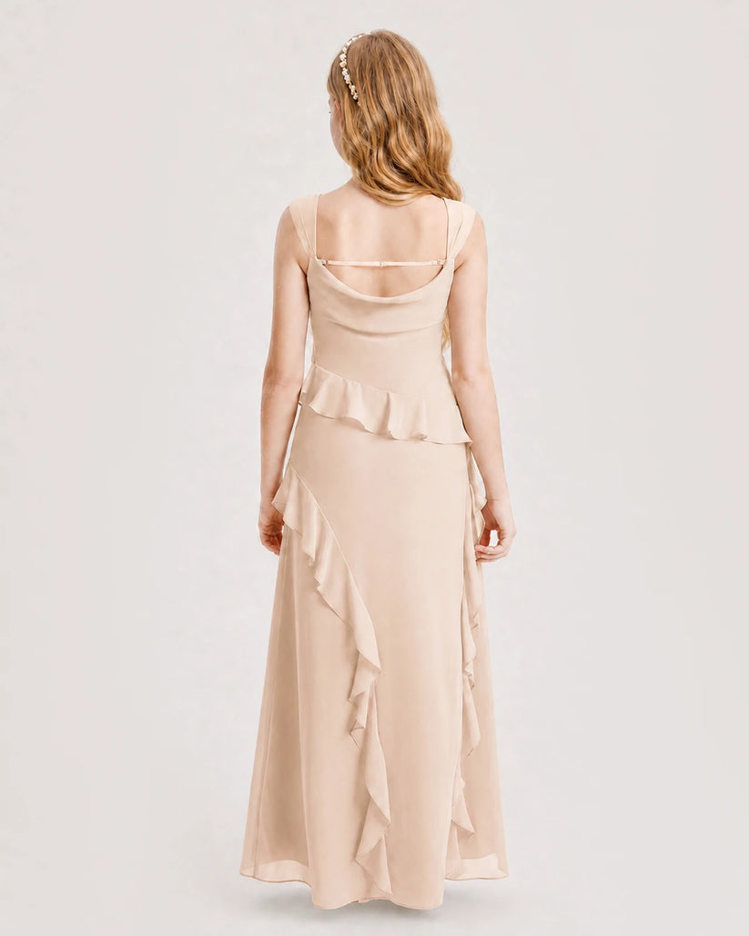 Peach Chiffon A-line Junior Bridesmaid Dress Back View