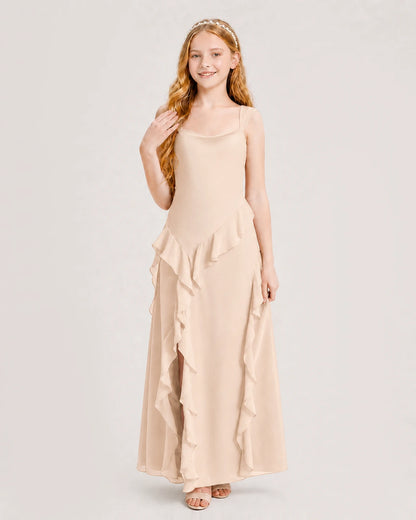 Peach Chiffon A-line Junior Bridesmaid Dress Front View