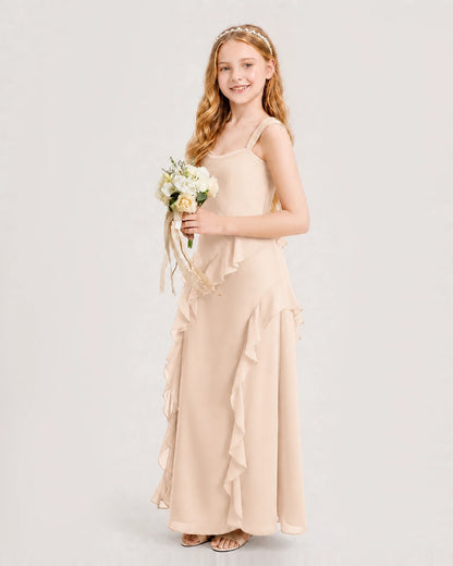 Peach Chiffon A-line Junior Bridesmaid Dress Side View
