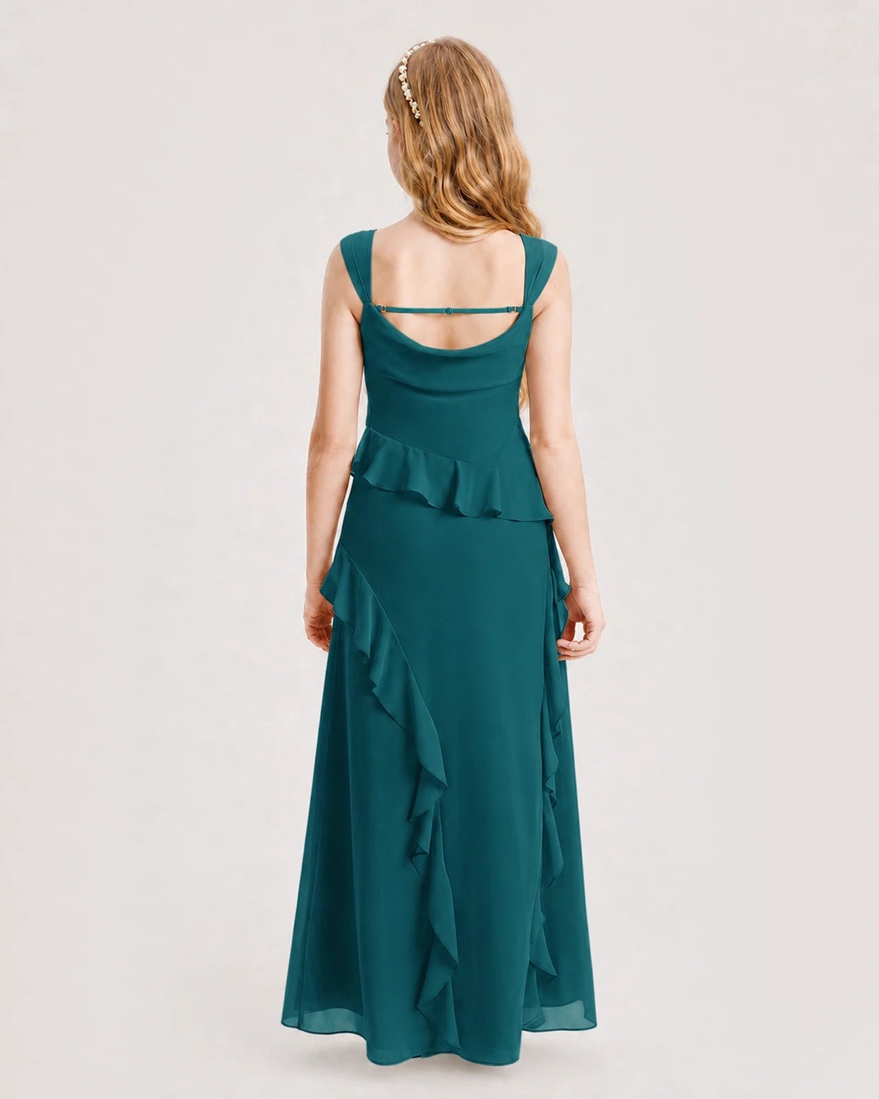 Peacock Chiffon A-line Junior Bridesmaid Dress Back View