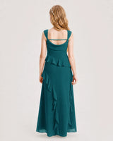 Peacock Chiffon A-line Junior Bridesmaid Dress Back View