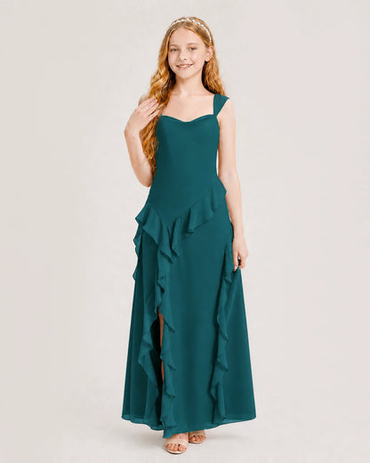 Peacock Chiffon A-line Junior Bridesmaid Dress Front View