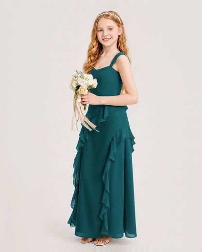 Peacock Chiffon A-line Junior Bridesmaid Dress Side View