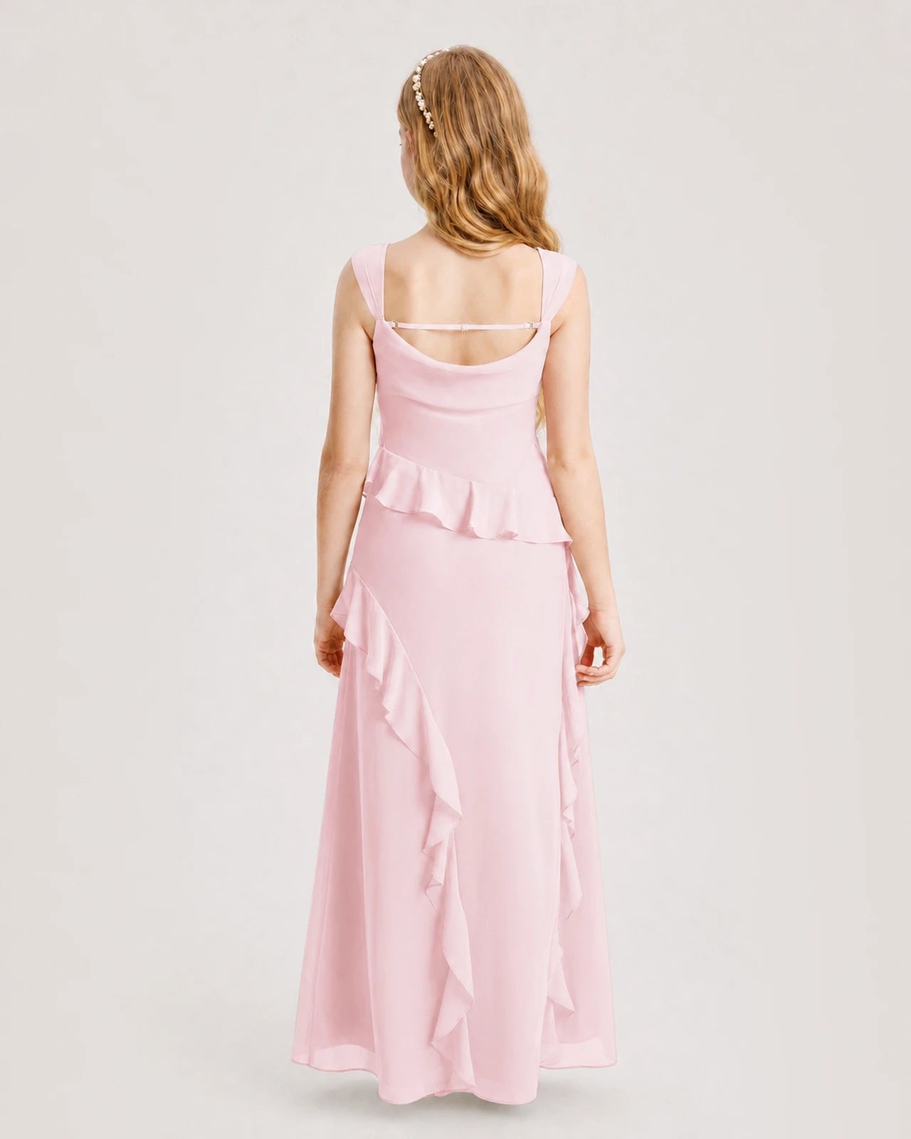 Dideyttawl Chiffon Junior Bridesmaid Dress with Cascading Ruffles
