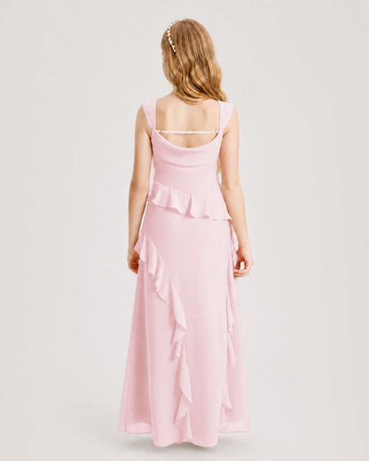 Pink Chiffon A-line Junior Bridesmaid Dress Back View
