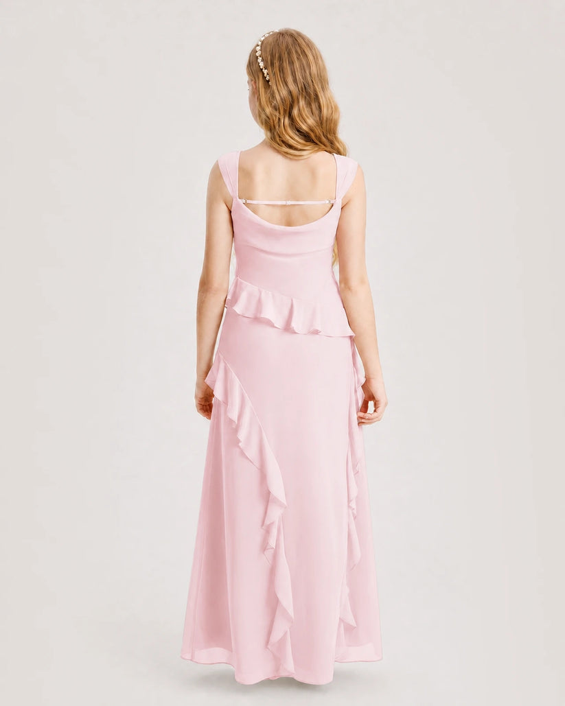 Pink Chiffon A-line Junior Bridesmaid Dress Back View