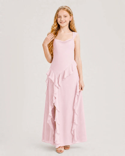 Pink Chiffon A-line Junior Bridesmaid Dress Front View
