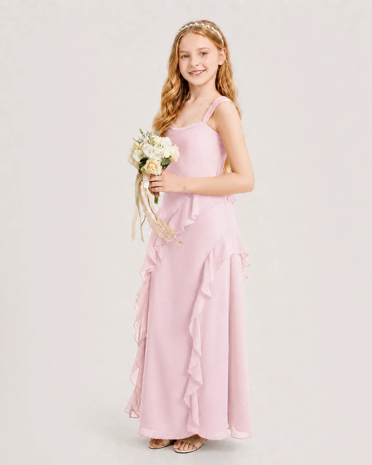 Pink Chiffon A-line Junior Bridesmaid Dress Side View