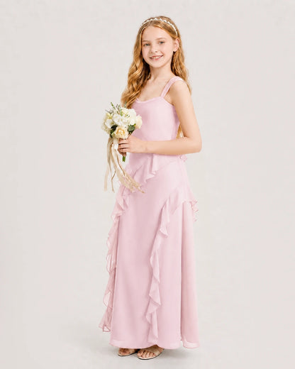 Pink Chiffon A-line Junior Bridesmaid Dress Side View