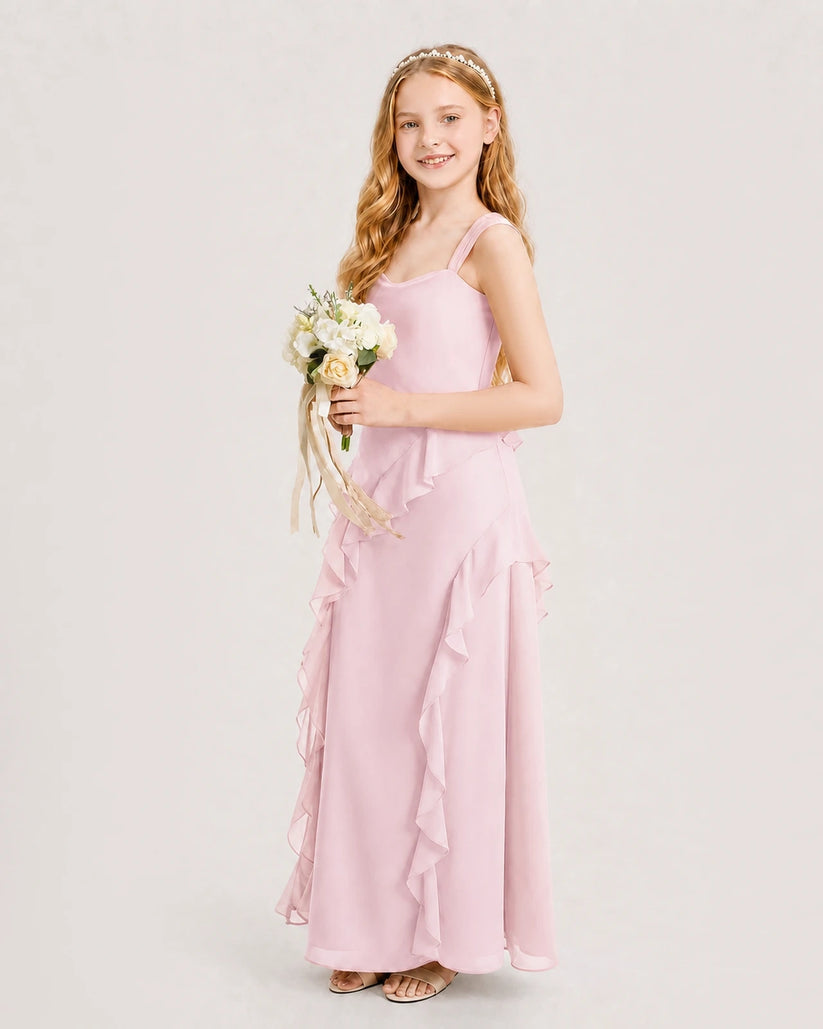 Pink Chiffon A-line Junior Bridesmaid Dress Side View